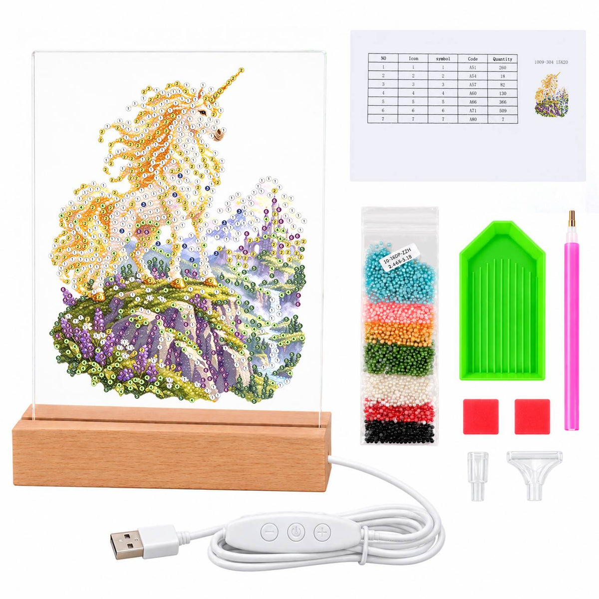Unicorn on a Lavender Hillside (Light-Up Pearl Painting)