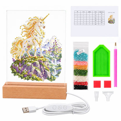 Unicorn on a Lavender Hillside (Light-Up Pearl Painting)