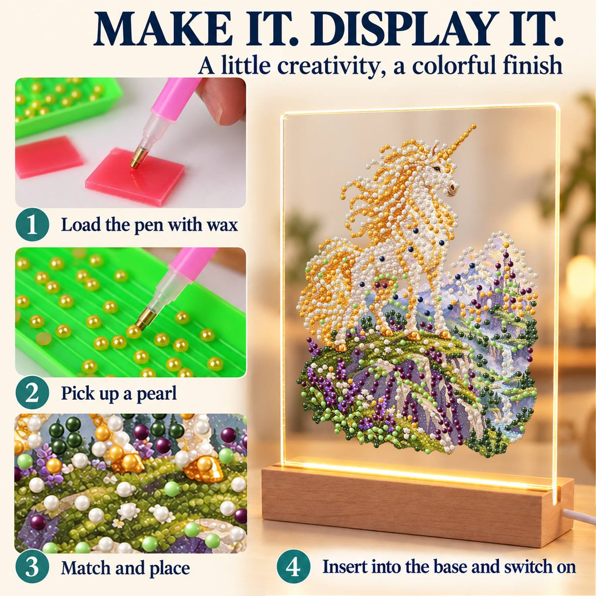 Unicorn on a Lavender Hillside (Light-Up Pearl Painting)