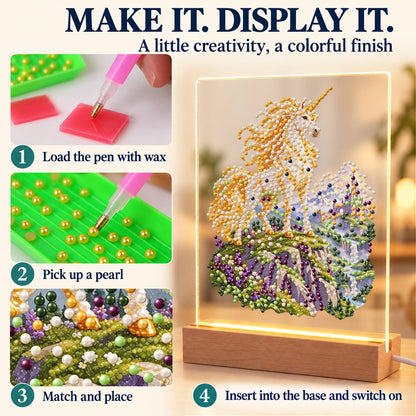 Unicorn on a Lavender Hillside (Light-Up Pearl Painting)