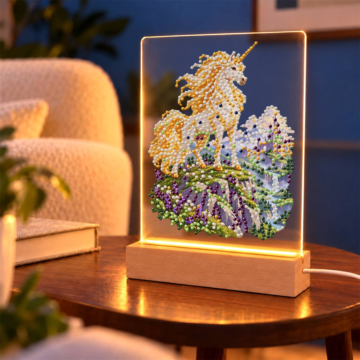 Unicorn on a Lavender Hillside (Light-Up Pearl Painting)