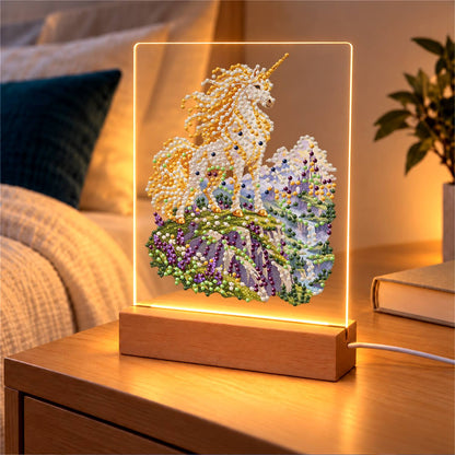 Unicorn on a Lavender Hillside (Light-Up Pearl Painting)