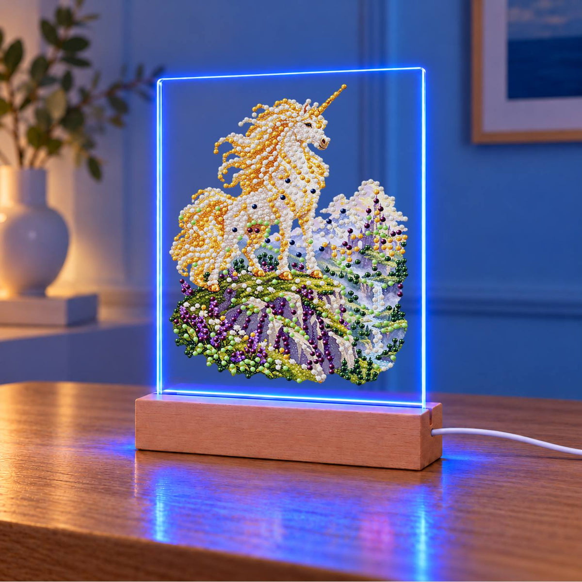 Unicorn on a Lavender Hillside (Light-Up Pearl Painting)