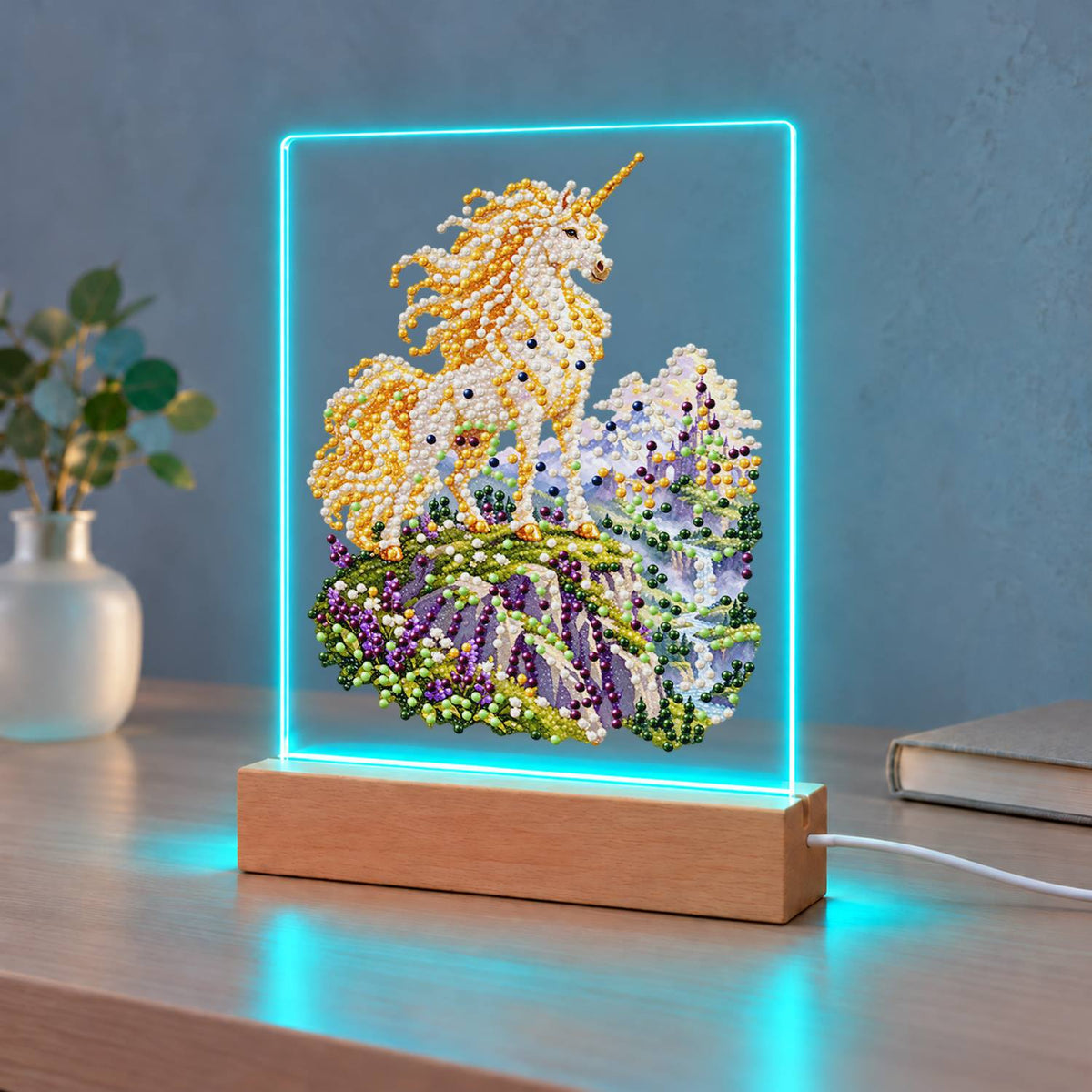 Unicorn on a Lavender Hillside (Light-Up Pearl Painting)