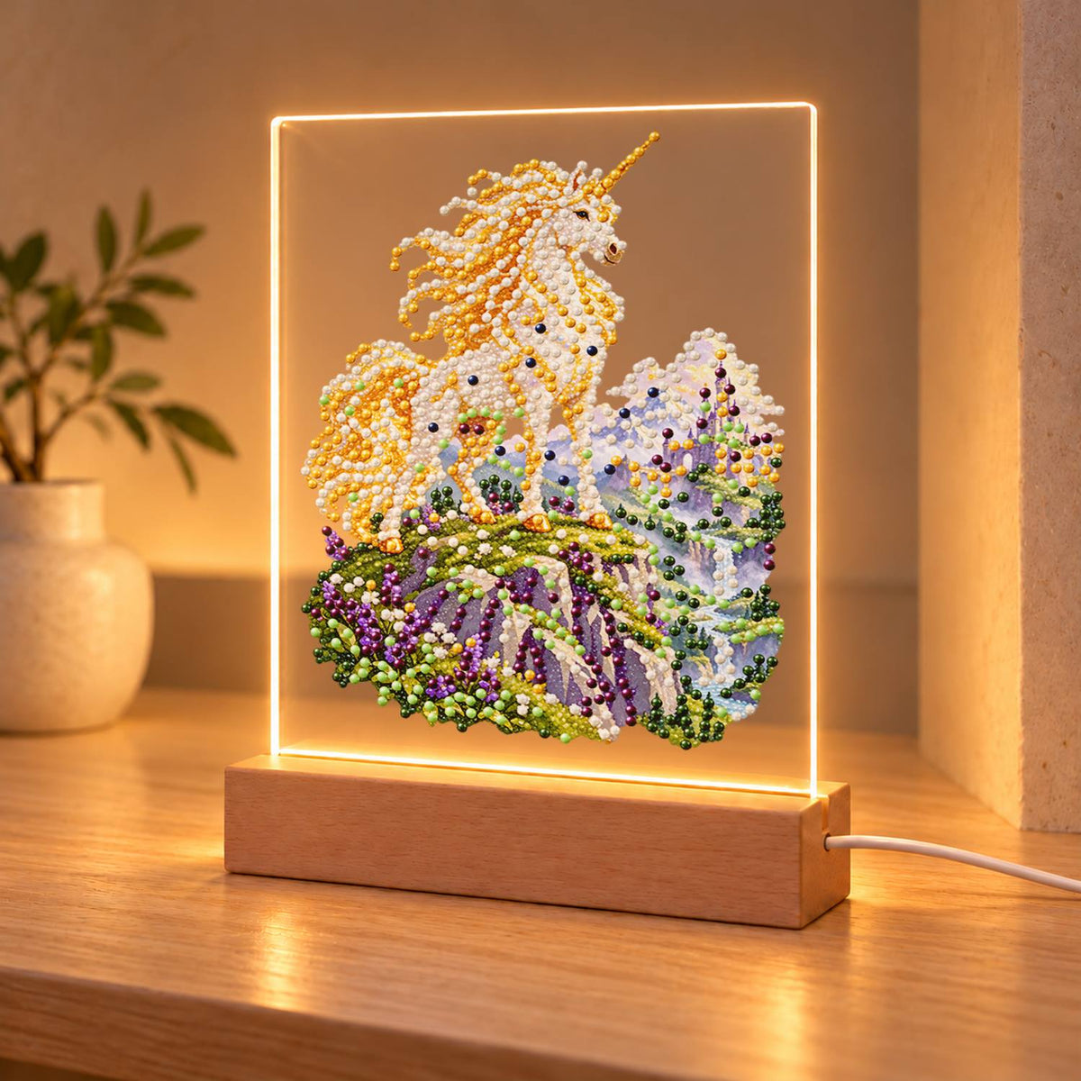 Unicorn on a Lavender Hillside (Light-Up Pearl Painting)