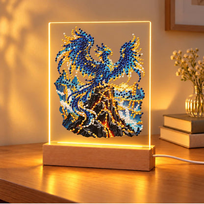 Sapphire Phoenix on a Lava Peak (Light-Up Pearl Painting)