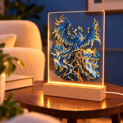 Sapphire Phoenix on a Lava Peak (Light-Up Pearl Painting)