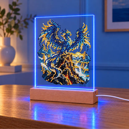 Sapphire Phoenix on a Lava Peak (Light-Up Pearl Painting)