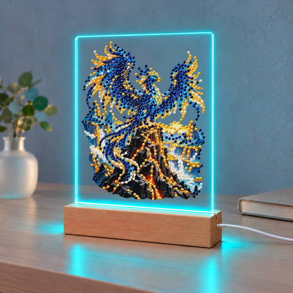 Sapphire Phoenix on a Lava Peak (Light-Up Pearl Painting)