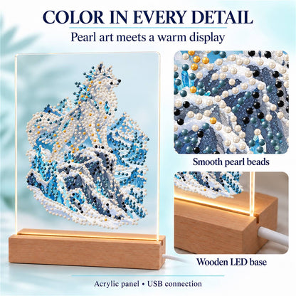 Snow Wolf on Icy Blue Peaks (Light-Up Pearl Painting)