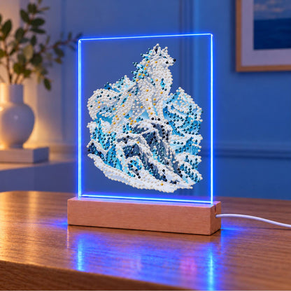Snow Wolf on Icy Blue Peaks (Light-Up Pearl Painting)