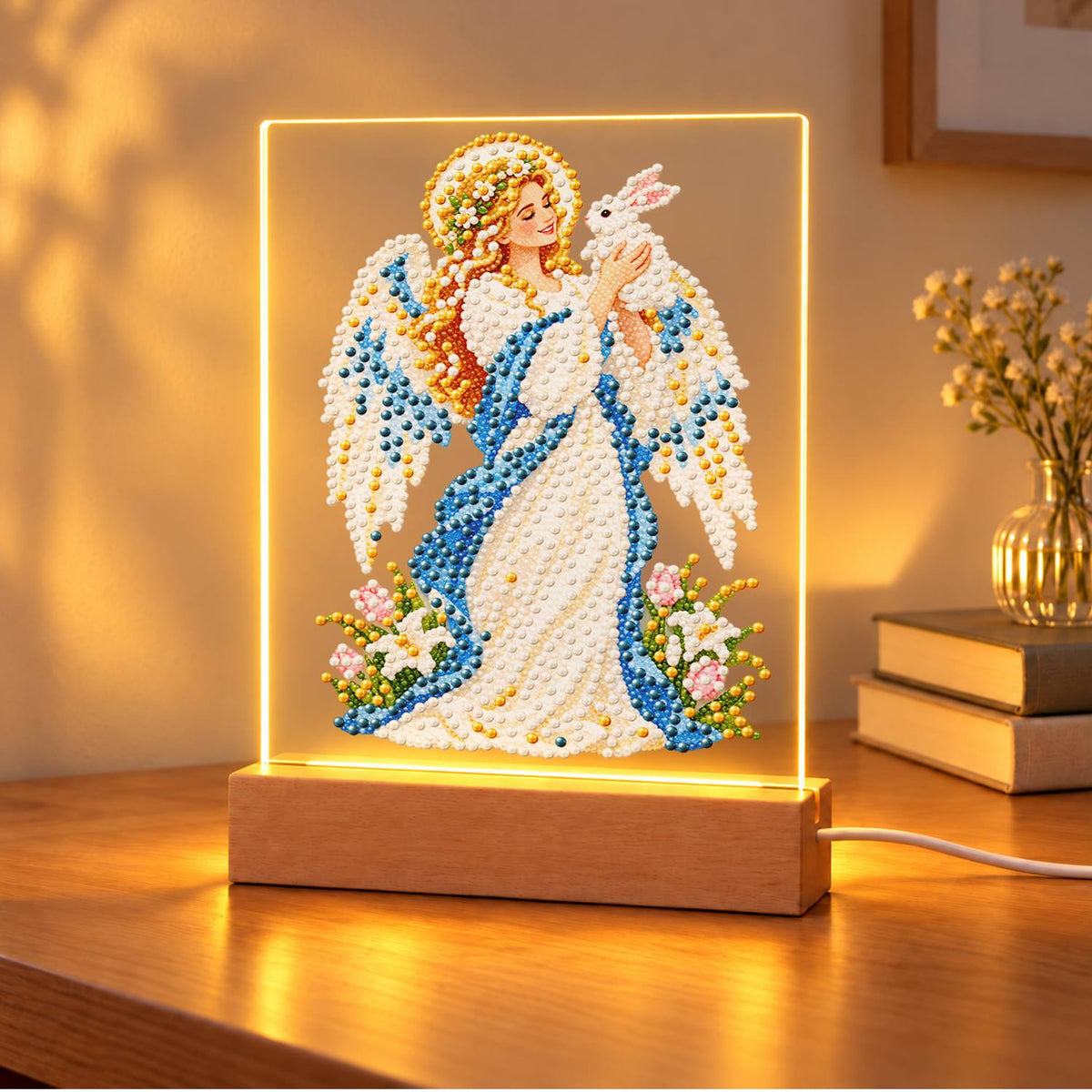 Haloed Angel with a White Dove (Light-Up Pearl Painting)
