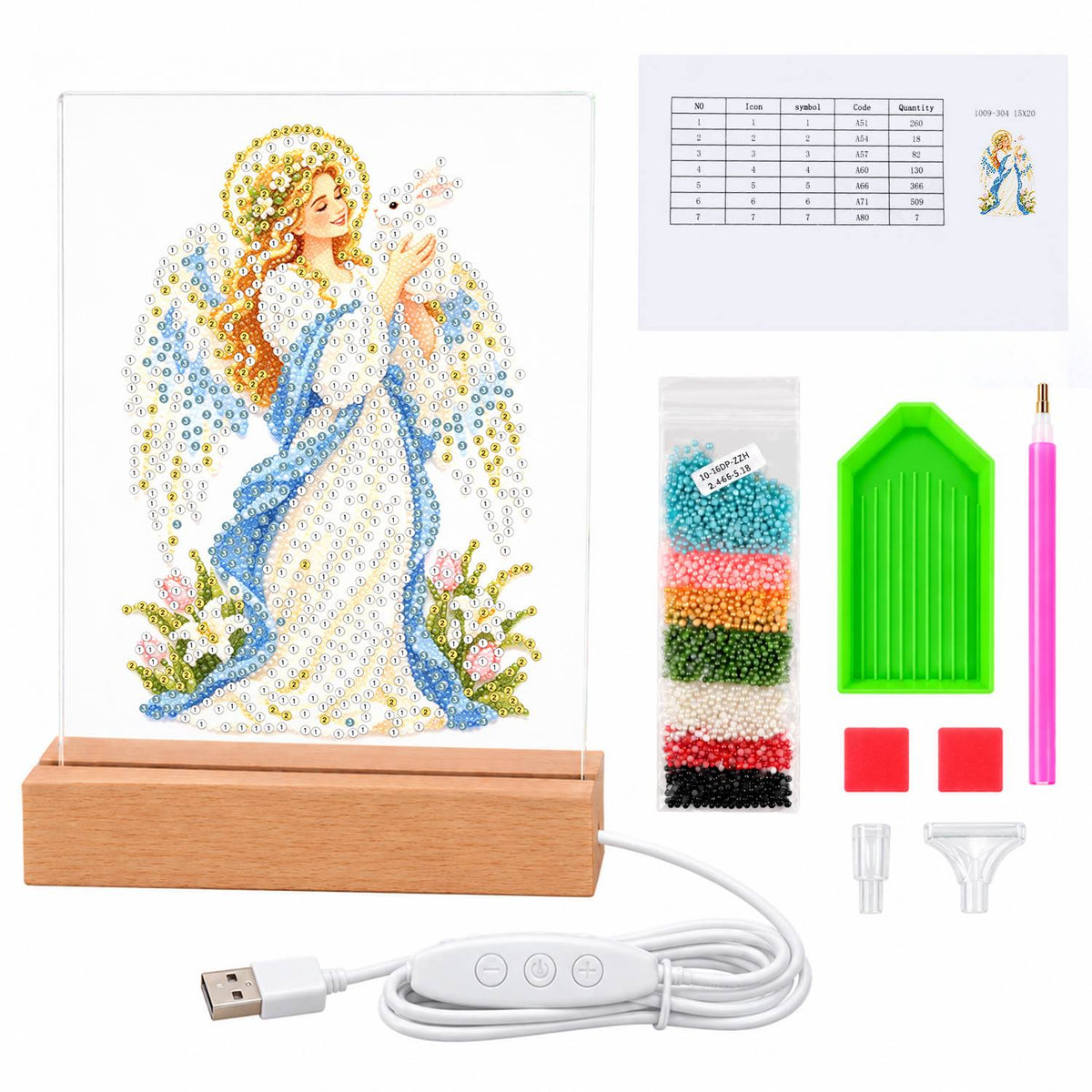 Haloed Angel with a White Dove (Light-Up Pearl Painting)