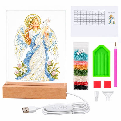 Haloed Angel with a White Dove (Light-Up Pearl Painting)