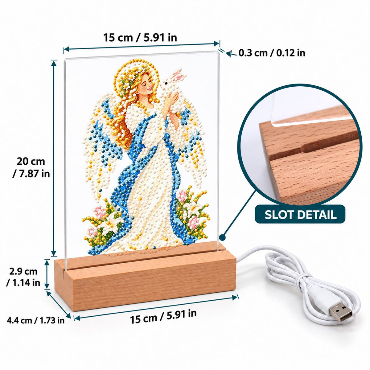 Haloed Angel with a White Dove (Light-Up Pearl Painting)