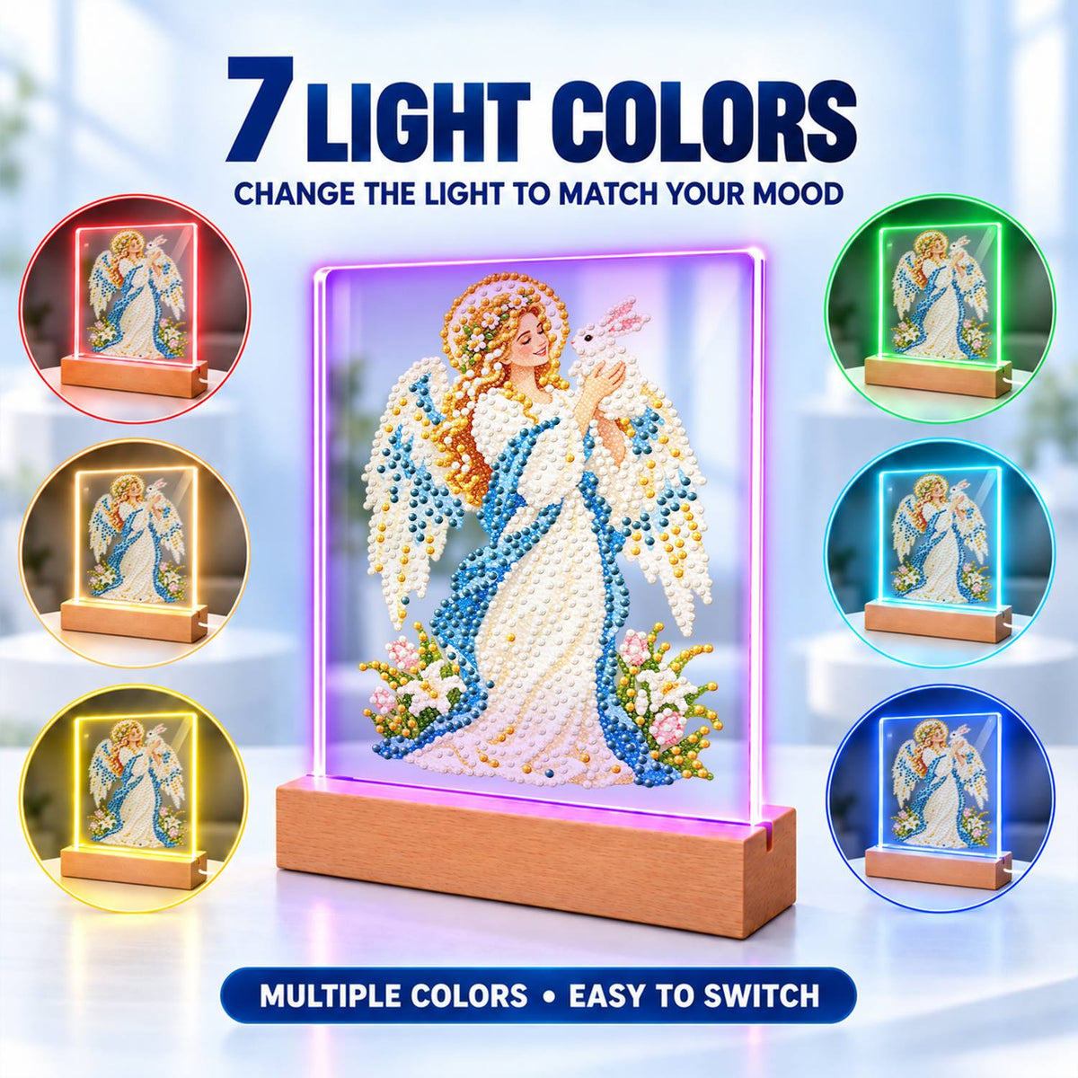 Haloed Angel with a White Dove (Light-Up Pearl Painting)
