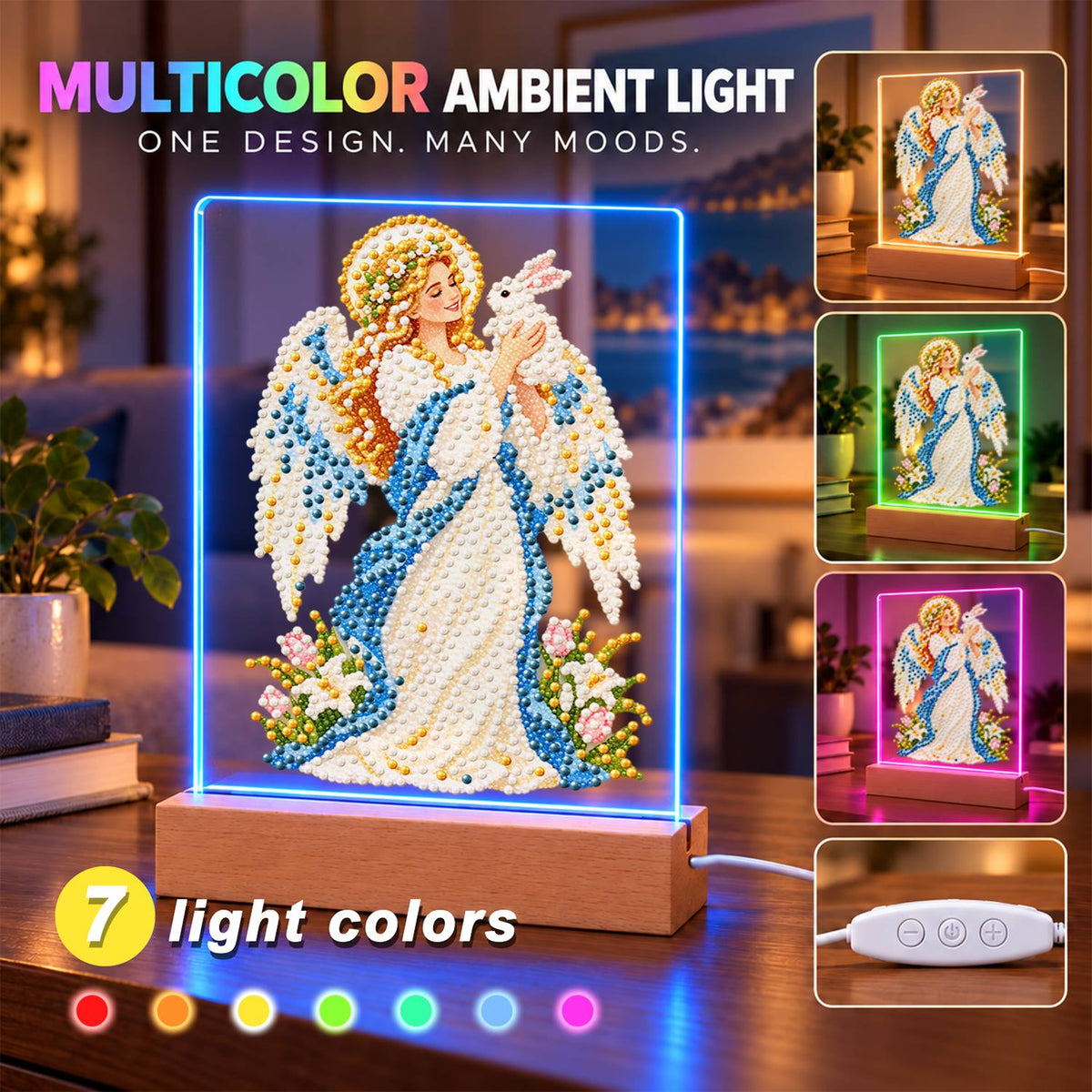 Haloed Angel with a White Dove (Light-Up Pearl Painting)