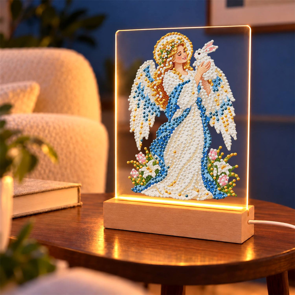 Haloed Angel with a White Dove (Light-Up Pearl Painting)