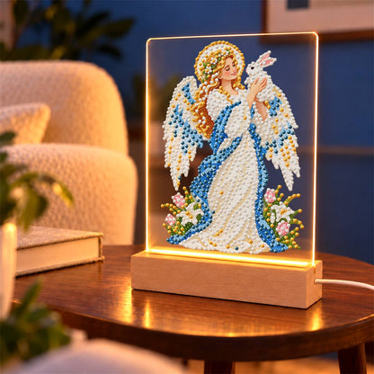Haloed Angel with a White Dove (Light-Up Pearl Painting)