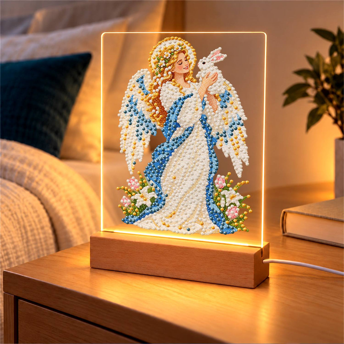 Haloed Angel with a White Dove (Light-Up Pearl Painting)