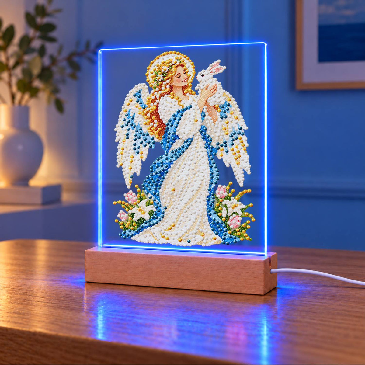 Haloed Angel with a White Dove (Light-Up Pearl Painting)