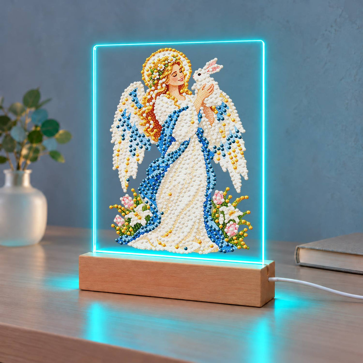 Haloed Angel with a White Dove (Light-Up Pearl Painting)