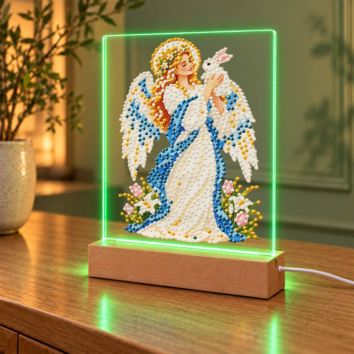 Haloed Angel with a White Dove (Light-Up Pearl Painting)