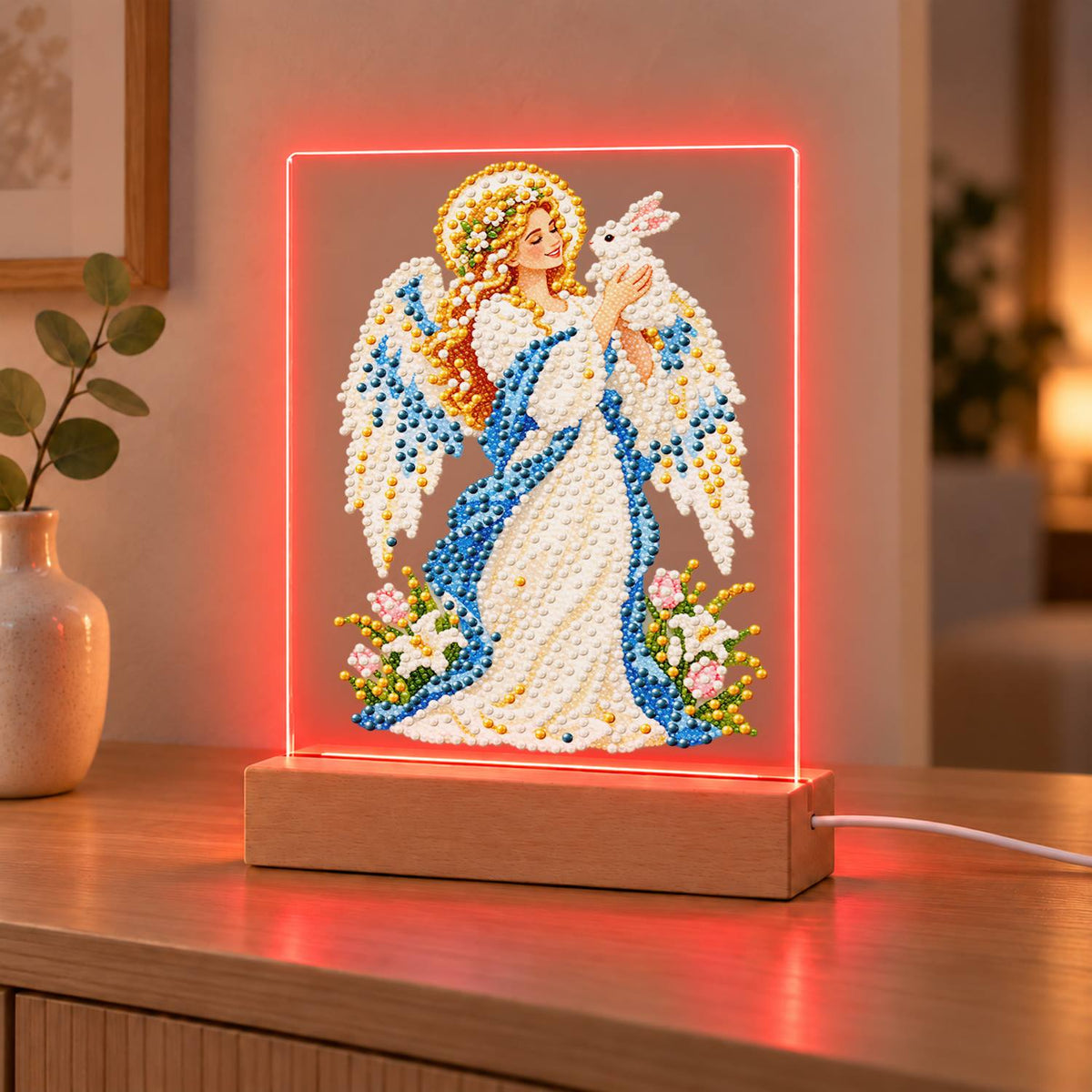 Haloed Angel with a White Dove (Light-Up Pearl Painting)