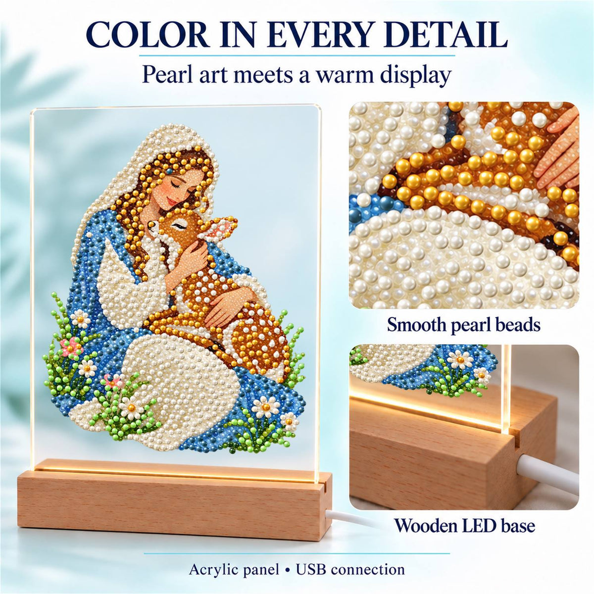 Veiled Maiden Hugging a Fawn (Light-Up Pearl Painting)