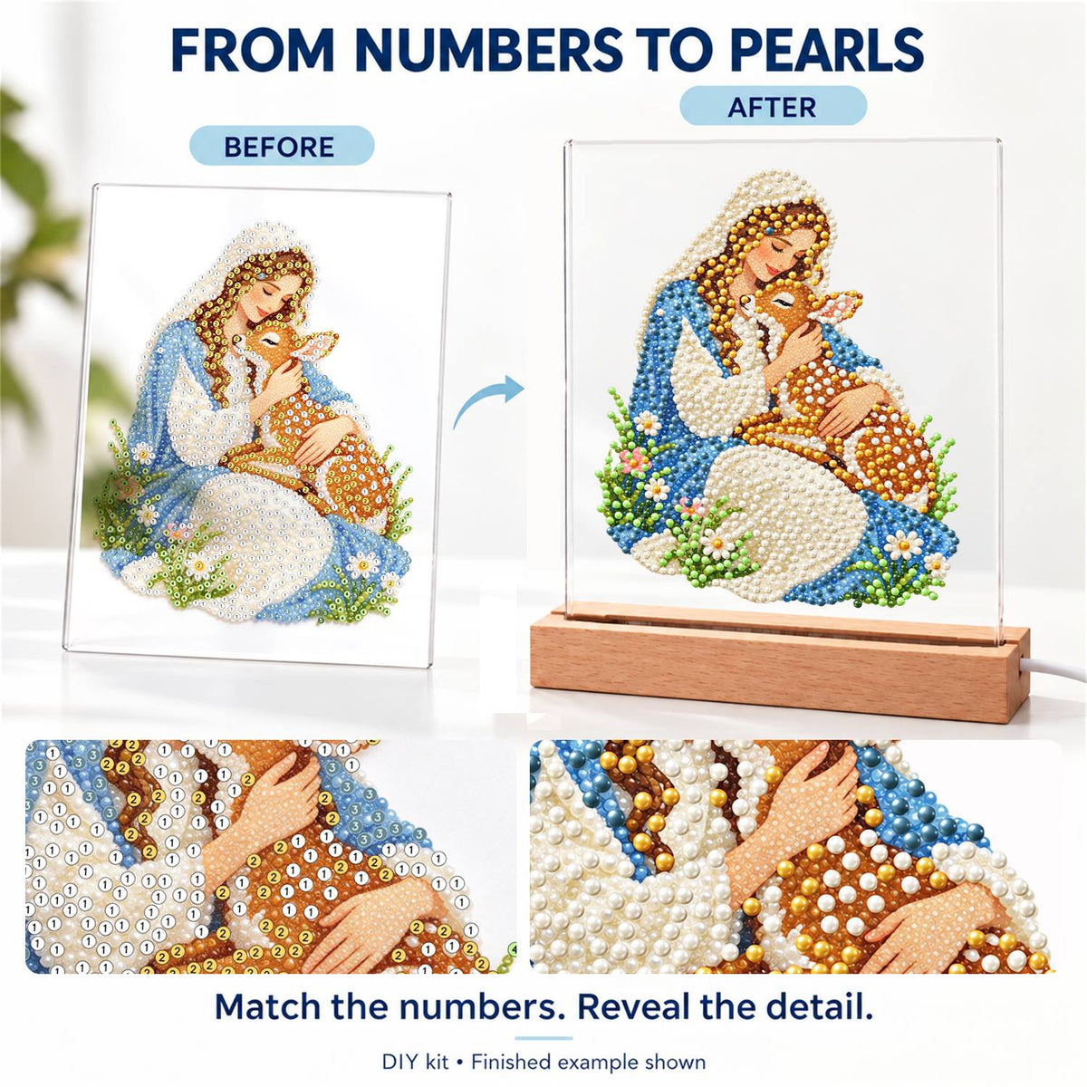 Veiled Maiden Hugging a Fawn (Light-Up Pearl Painting)