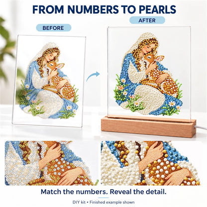 Veiled Maiden Hugging a Fawn (Light-Up Pearl Painting)