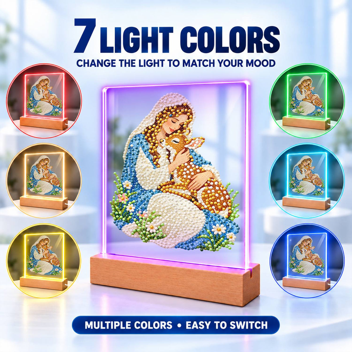Veiled Maiden Hugging a Fawn (Light-Up Pearl Painting)