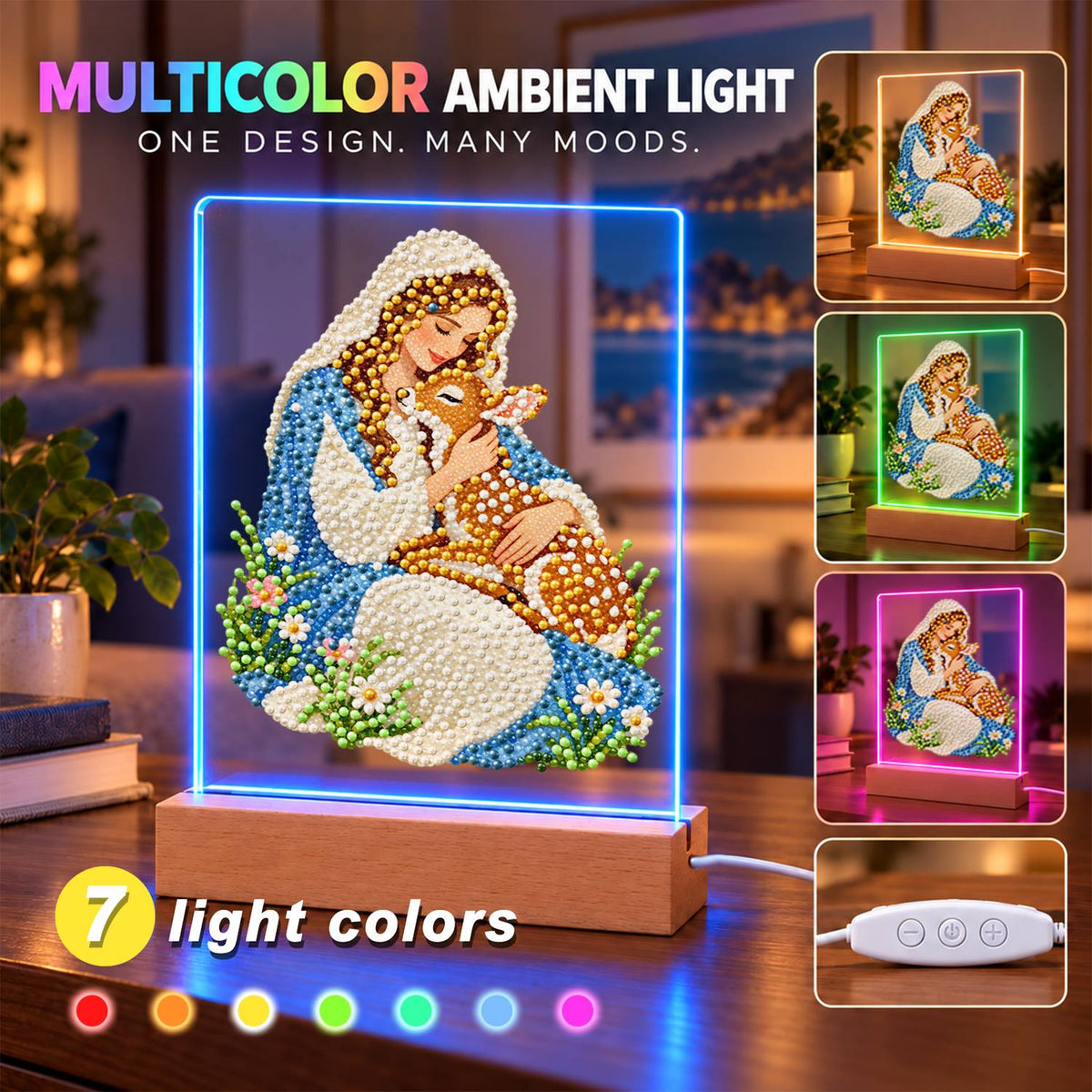 Veiled Maiden Hugging a Fawn (Light-Up Pearl Painting)