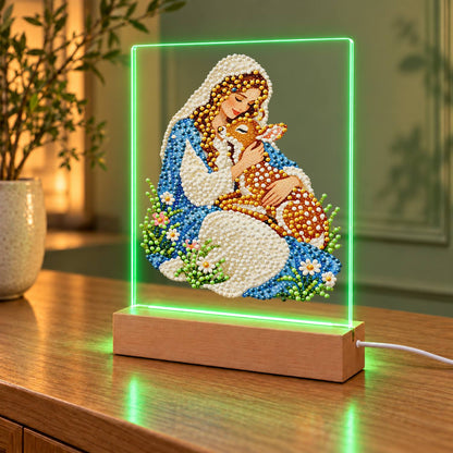 Veiled Maiden Hugging a Fawn (Light-Up Pearl Painting)
