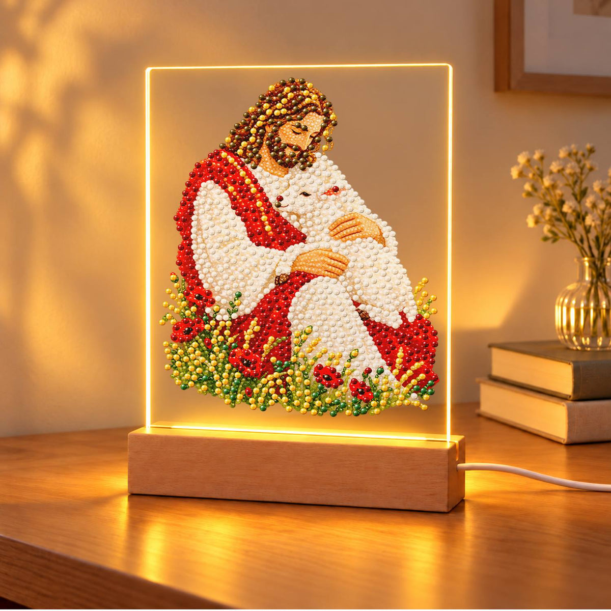 The Good Shepherd with a Lamb (Light-Up Pearl Painting)