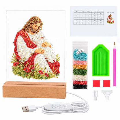 The Good Shepherd with a Lamb (Light-Up Pearl Painting)