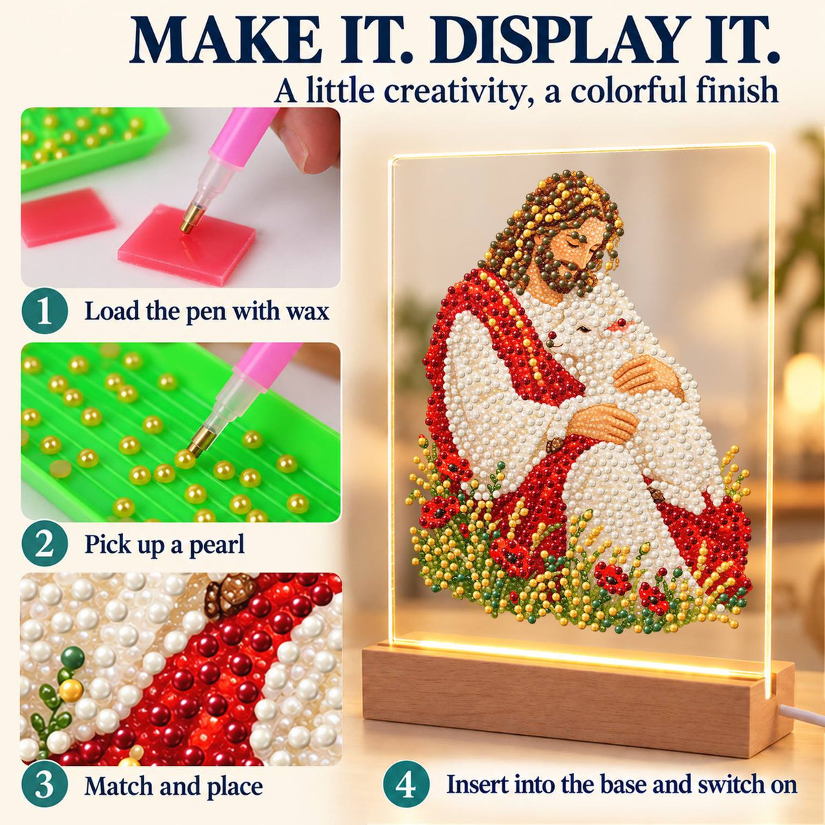 The Good Shepherd with a Lamb (Light-Up Pearl Painting)