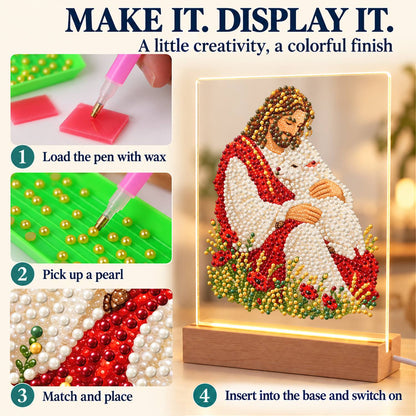 The Good Shepherd with a Lamb (Light-Up Pearl Painting)