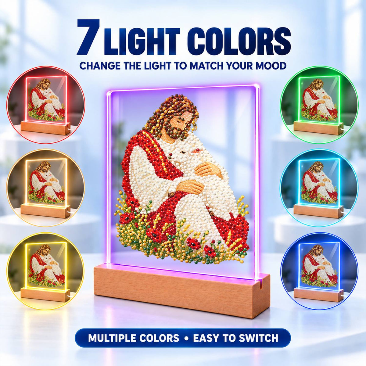 The Good Shepherd with a Lamb (Light-Up Pearl Painting)