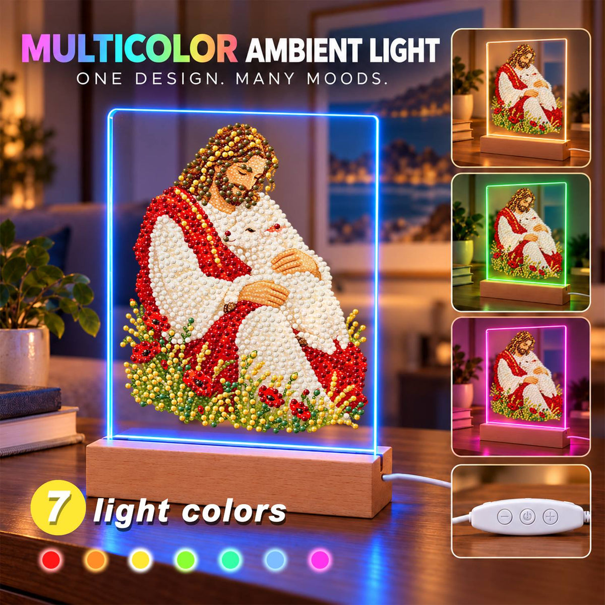 The Good Shepherd with a Lamb (Light-Up Pearl Painting)