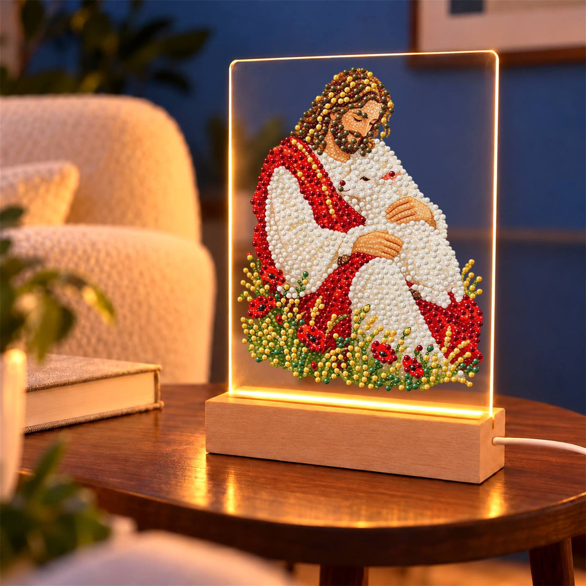 The Good Shepherd with a Lamb (Light-Up Pearl Painting)