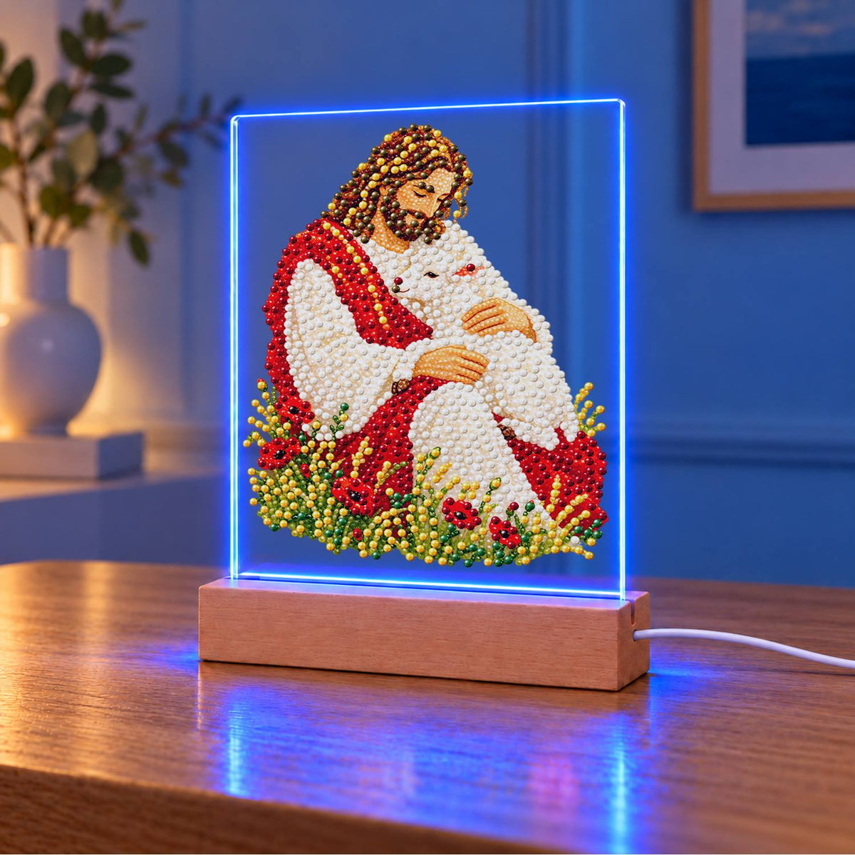 The Good Shepherd with a Lamb (Light-Up Pearl Painting)