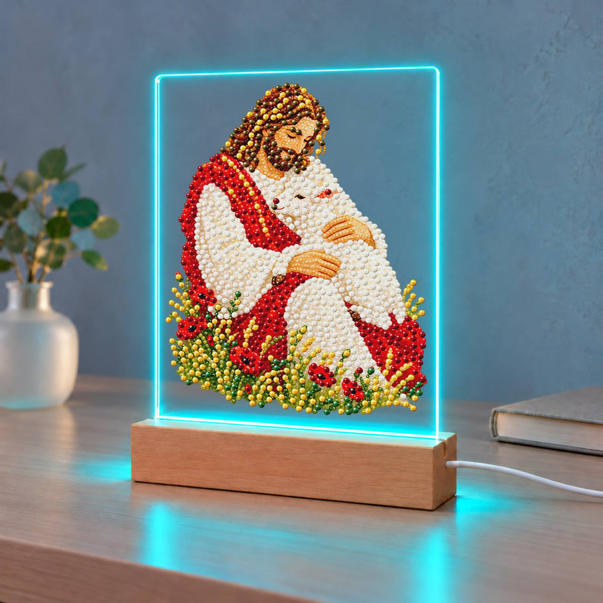 The Good Shepherd with a Lamb (Light-Up Pearl Painting)