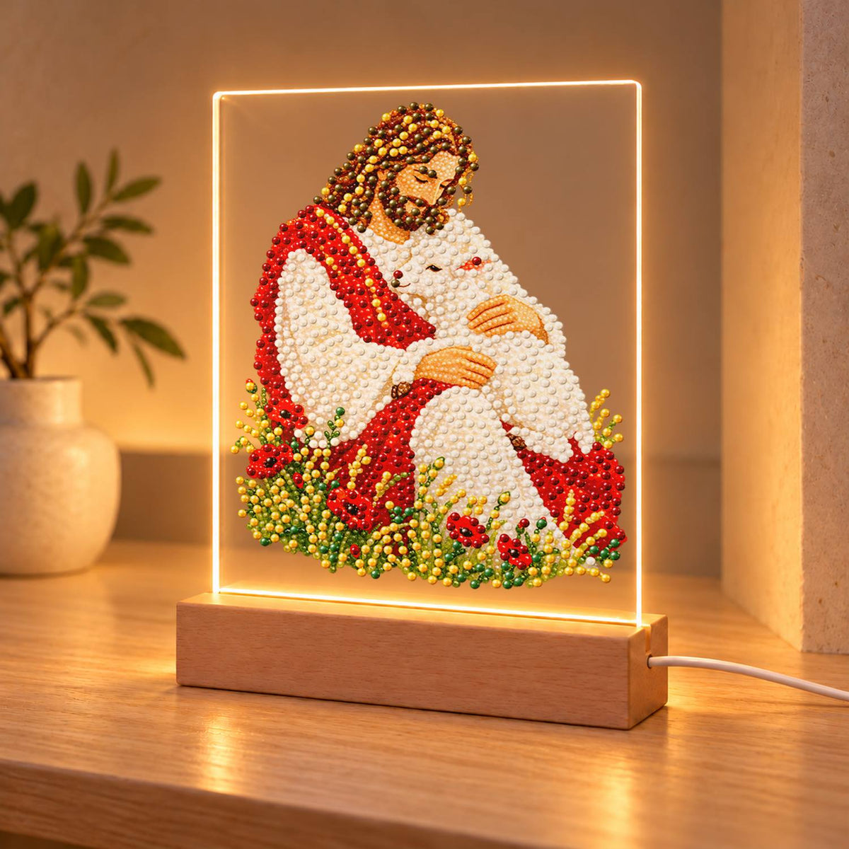 The Good Shepherd with a Lamb (Light-Up Pearl Painting)