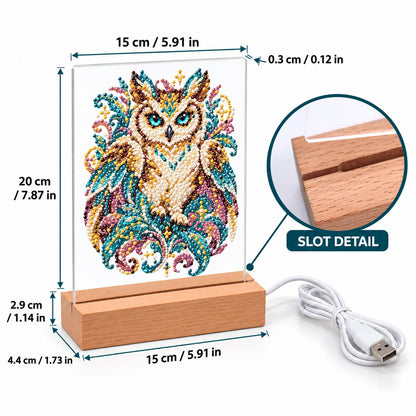 Teal-Eyed Owl in Ornate Plumes (Light-Up Pearl Painting)