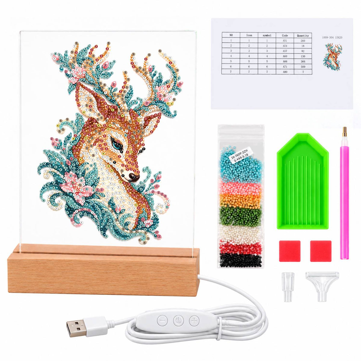 Stag with Blossom-Laced Antlers (Light-Up Pearl Painting)