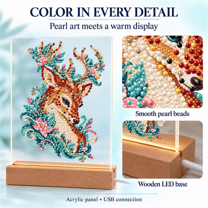 Stag with Blossom-Laced Antlers (Light-Up Pearl Painting)