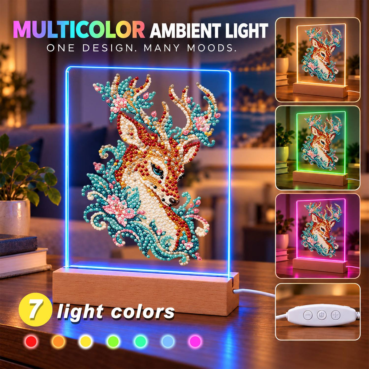 Stag with Blossom-Laced Antlers (Light-Up Pearl Painting)