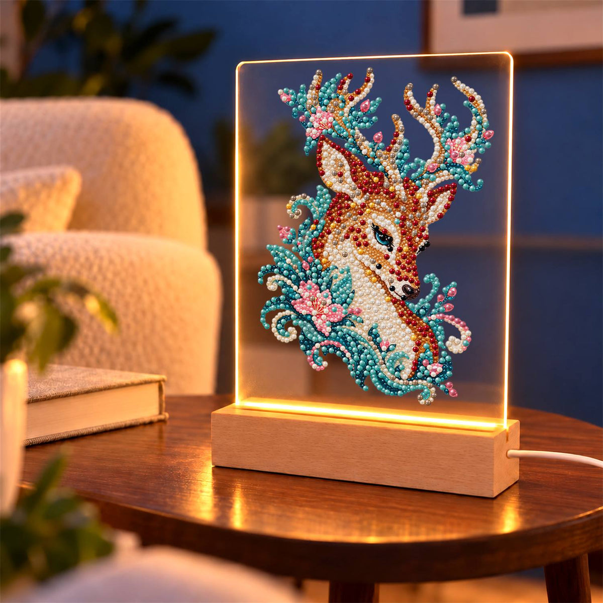 Stag with Blossom-Laced Antlers (Light-Up Pearl Painting)