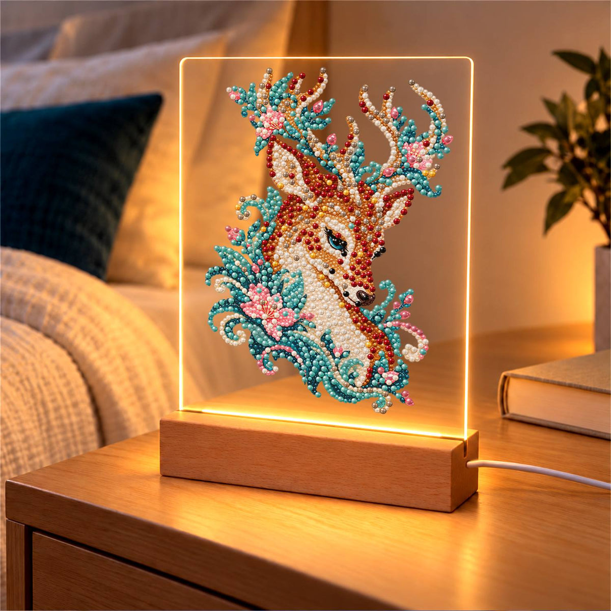 Stag with Blossom-Laced Antlers (Light-Up Pearl Painting)